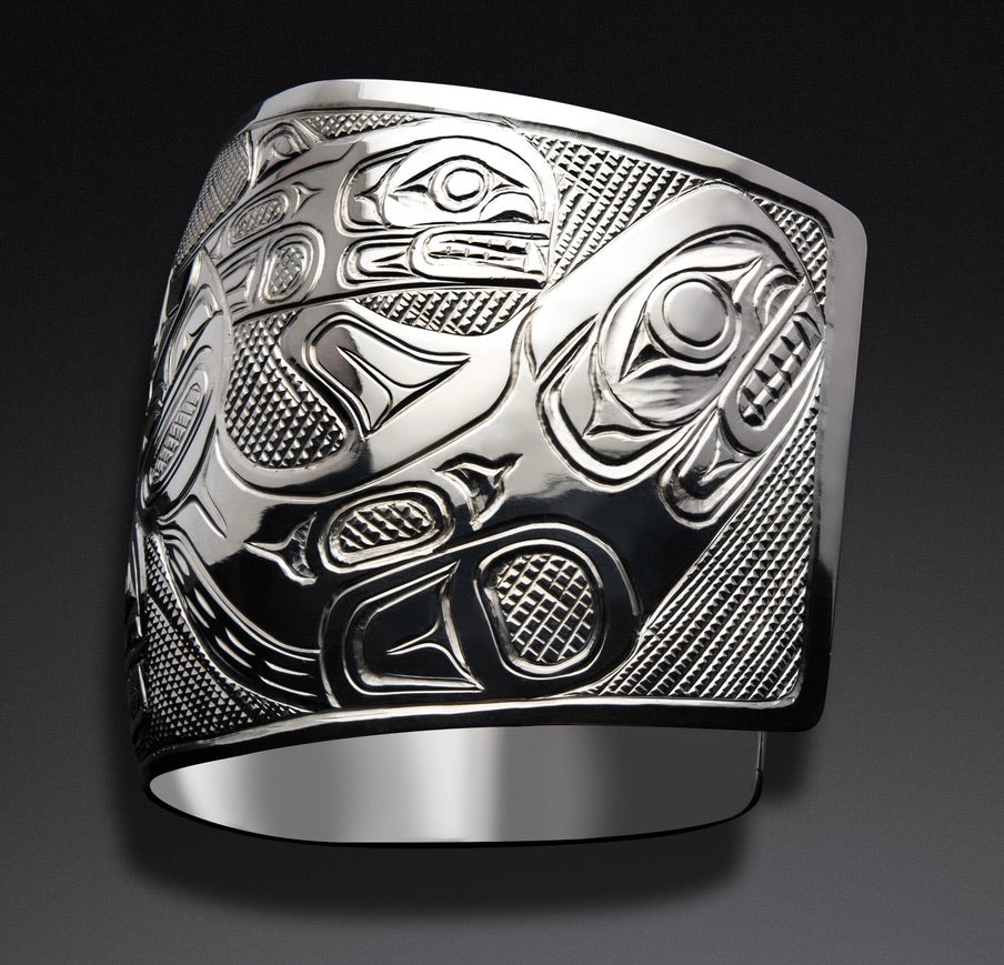 2" Silver Orca Pod Bracelet (Squamish) right side