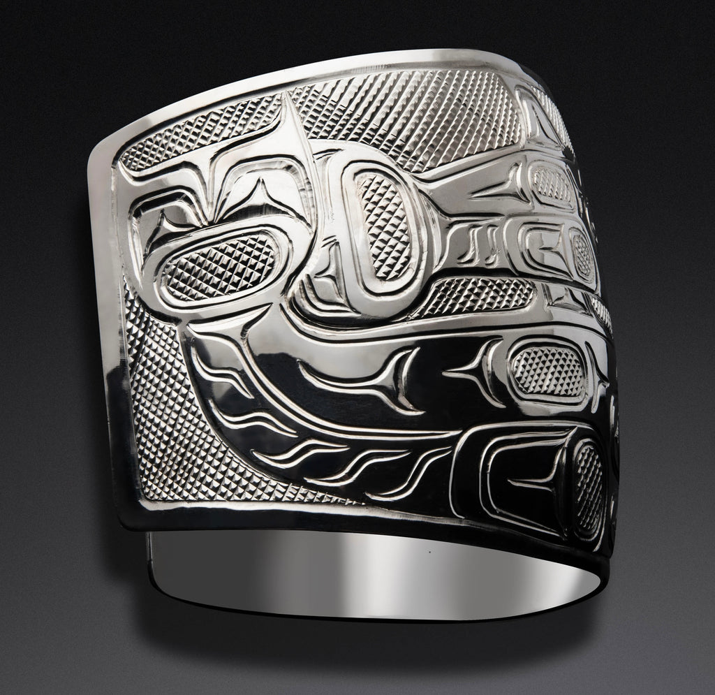 2" Silver Orca Pod Bracelet (Squamish) left side