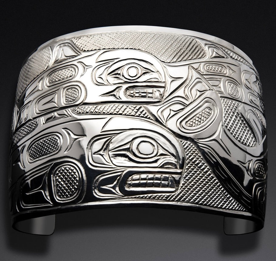 2" Silver Orca Pod Bracelet (Squamish) front